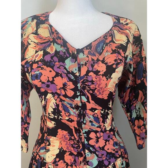 Vintage 90's Starina Creation Paris Floral V-Neck Midi Dress Boho Size Medium - Picture 4 of 9